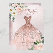 16 . Geburtstag, Sparkassenglanz, Imitate Rose Gol Einladung (Vorne/Hinten)