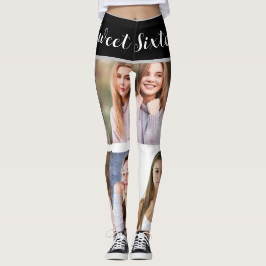 16 . Geburtstag Sparkle: Custom Foto Collage Leggi Leggings (Vorderseite)
