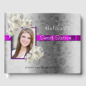 16 . Geburtstag, Sparkle, Rosa Satin Weiße Rosen Gästebuch (Vorderseite)