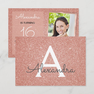 16. Geburtstag Sparkle Rose Gold Blush Pink Foto Einladung