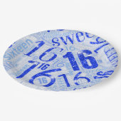 16 . Geburtstag Sparkle Word Cloud Blue ID265 Pappteller (Schrägansicht)