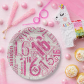 16 . Geburtstag Sparkle Word Cloud Pink ID265 Pappteller (Party)