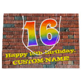 16. Geburtstag: Spaß, Graffiti-Inspiriert Regenbog Große Geschenktüte (Vorderseite)