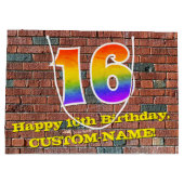 16. Geburtstag: Spaß, Graffiti-Inspiriert Regenbog Große Geschenktüte (Rückseite)