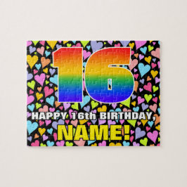 16. Geburtstag — Spaß, Liebende Herzformen + "16" Puzzle
