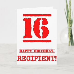 16. Geburtstag: Spaß, Red Rubber Briefmarke Inspir Karte
