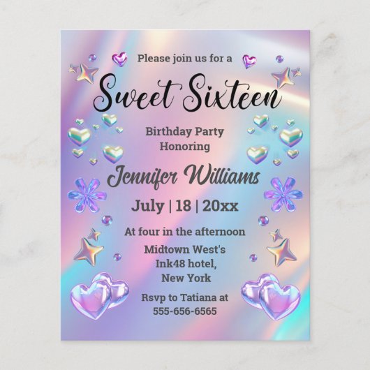 16 . Geburtstag stilvolle holografische Einladung (Vorderseite)