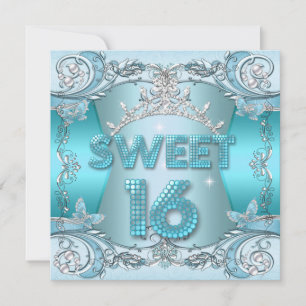 16 . Geburtstag Sweet 16 Aquamarin Blue Silver Tia Einladung