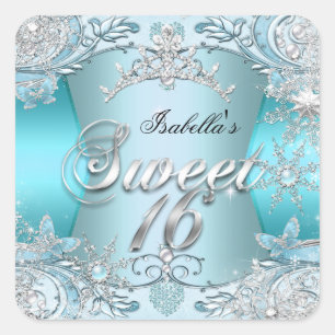 16 . Geburtstag Sweet 16 Aquamarine Schneeflocke S Quadratischer Aufkleber