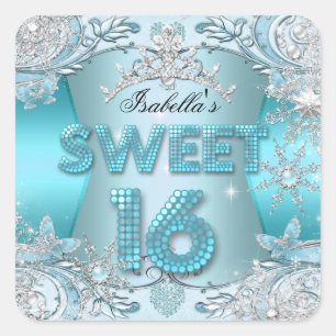 16 . Geburtstag Sweet 16 Aquamarine Schneeflocke S Quadratischer Aufkleber