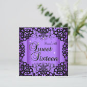 16 . Geburtstag Sweet 16 Birthday Black Lila Einladung (Stehend Vorderseite)