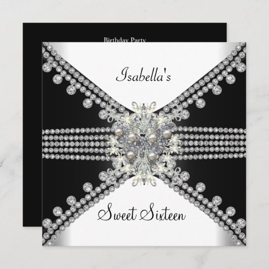 16 . Geburtstag Sweet 16 Butterfly Schwarz-weiß Einladung (Vorne/Hinten)