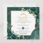16. Geburtstag Sweet 16 Emerald Green Floral Invit Einladung (Vorderseite)