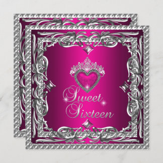 16 . Geburtstag Sweet 16 Glitzer Pink Silver Tiara Einladung