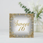 16 . Geburtstag Sweet 16 Gold Gray Silver Einladung (Stehend Vorderseite)