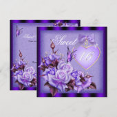 16 . Geburtstag, Sweet 16 Lila Butterfly Lila Einladung (Vorne/Hinten)