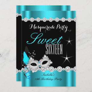 16 . Geburtstag Sweet 16 Masquerade Aquamarin Mask Einladung
