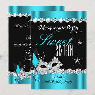 16 . Geburtstag Sweet 16 Masquerade Aquamarin Mask Einladung
