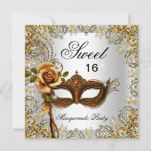 16 . Geburtstag Sweet 16 Masquerade Gold 2 Einladung (Vorderseite)