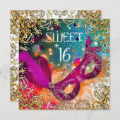 16 . Geburtstag Sweet 16 Masquerade Pink Aquamarin Einladung (Vorne/Hinten)