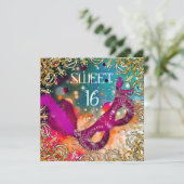 16 . Geburtstag Sweet 16 Masquerade Pink Aquamarin Einladung (Stehend Vorderseite)
