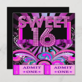 16 . Geburtstag Sweet 16 Party Ticket Eintritt Einladung (Vorne/Hinten)