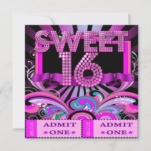 16 . Geburtstag Sweet 16 Party Ticket Eintritt Einladung (Vorderseite)