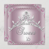 16 . Geburtstag Sweet 16 Silver Pink White Einladung (Vorne/Hinten)