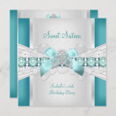 16 . Geburtstag Sweet 16 Tiara Blue Aquamarin Einladung (Vorne/Hinten)