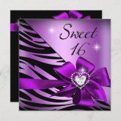 16 . Geburtstag Sweet 16 Zebra Lila Black Einladung (Vorne/Hinten)