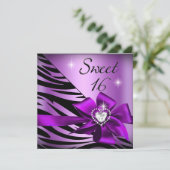 16 . Geburtstag Sweet 16 Zebra Lila Black Einladung (Stehend Vorderseite)
