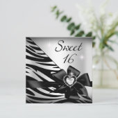 16 . Geburtstag Sweet 16 Zebra Silver Black Einladung (Stehend Vorderseite)
