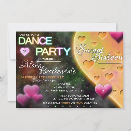 16 . Geburtstag Tanz-Party Einladungen (Vorderseite)