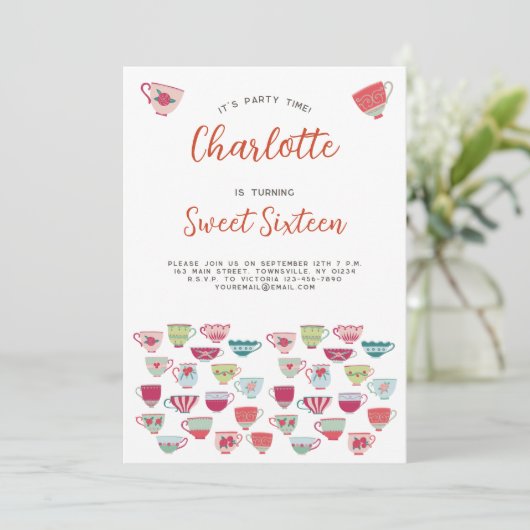 16 . Geburtstag Tea Party Geburtstagseinladung Einladung (Stehend Vorderseite)