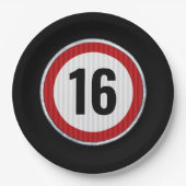 16. Geburtstag Tempolimit  Pappteller (Vorderseite)