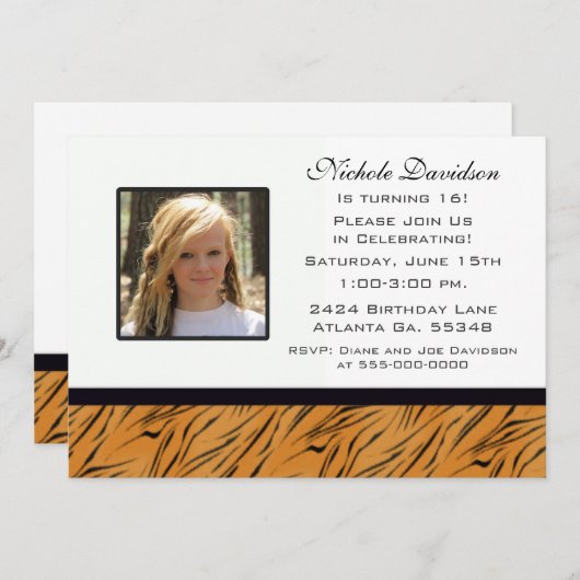 16. Geburtstag-Tiger-Party Einladung (Vorne/Hinten)
