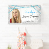 16 . Geburtstag, Türkis, String Lights, Glitzer, Banner (Insitu)