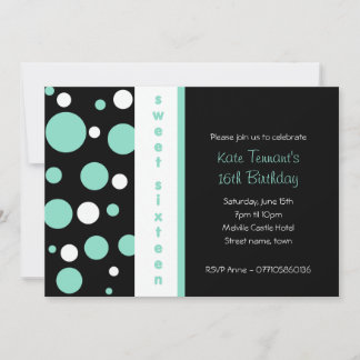 16 . Geburtstag Türkis und Schwarze Party Einladun Einladung