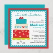 16 . Geburtstag Turquoise & Red Cake Birthday Einl Einladung (Vorne/Hinten)