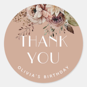 16 . Geburtstag Vielen Dank   Dusty Peach Floral G Runder Aufkleber