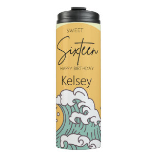16 . Geburtstag Wave in Sun Monogram Name Thermosbecher