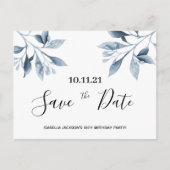 16. Geburtstag weißblau botanisch Save the Date Postkarte (Vorderseite)