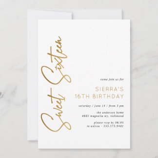 16 . Geburtstag White and Gold Script 16. Geburtst Einladung