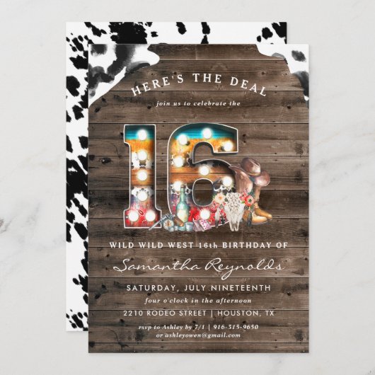 16. Geburtstag | Wild West Cowboy Einladung (Vorne/Hinten)