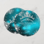 16 . Geburtstag Winter Wonderland Silver Aquamarin Einladung (Vorne/Hinten)
