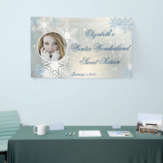16 . Geburtstag, Winterwunderland, Schneeflocken, Banner (Messeveranstaltung)