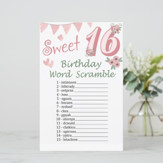 16. Geburtstag Word Scramble Game (Stehend Vorderseite)