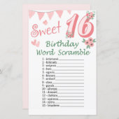 16. Geburtstag Word Scramble Game (Vorne/Hinten)