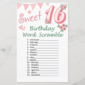 16. Geburtstag Word Scramble Game (Vorderseite)