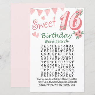 16. Geburtstag Word Search Game